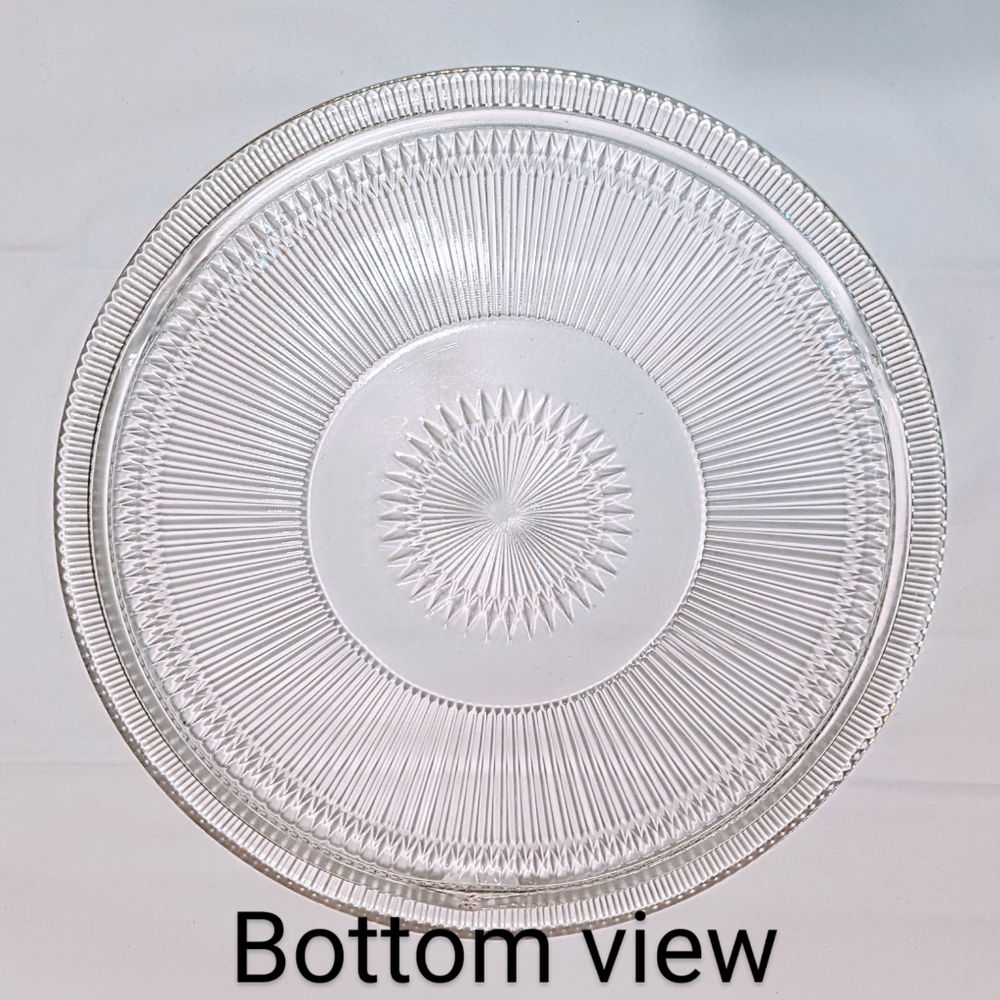 Vtg Depression Glass Cake Platter Plate Jeanette Glass Anniversary Clear 12.5" - Picture 3 of 7